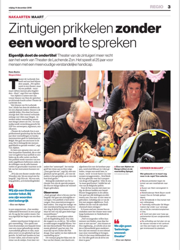 Mooi artikel in het Brabants Dagblad over onze voorstellingen voor mensen met ev(m)b. Kunst in de zorg, zooo belangrijk