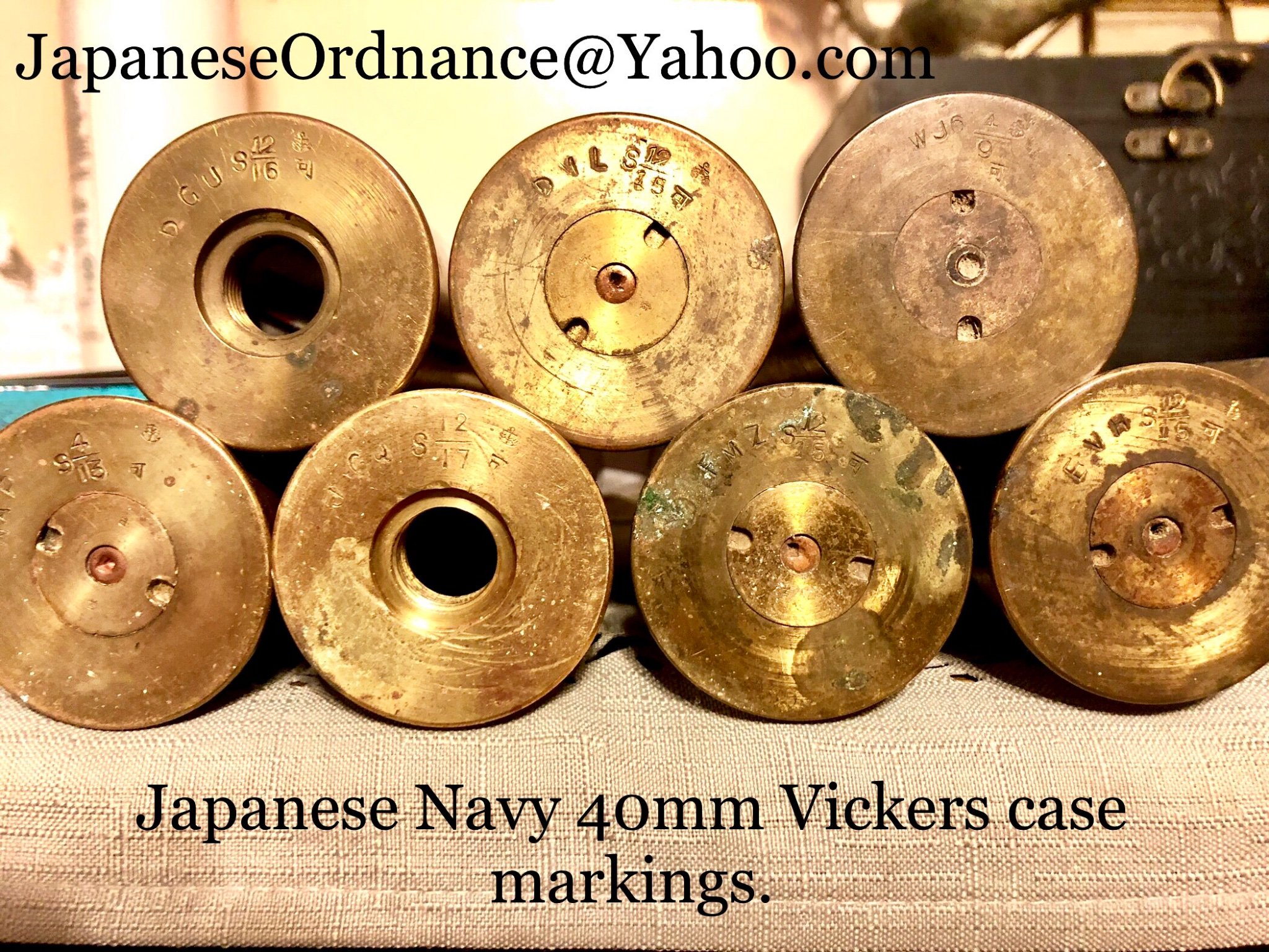 Jcb James Christopher Japanese Imperial Navy 40mm Vickers Anti Aircraft Ammunition L To R High Explosive Round With Timer Fuze High Explosive Round Tracer Round Orange Paint Tracer Round Orange