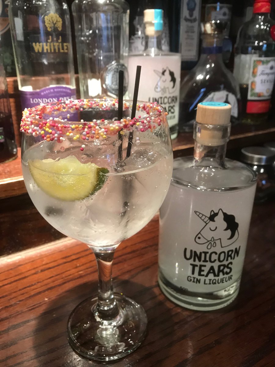BlueBellHoby's tweet image. Our new Mythical Mix - Unicorn Tears G&amp;amp;T! Garnished with lime, blueberries, and sugar unicorns, with a rim of hundreds &amp;amp; thousands.
