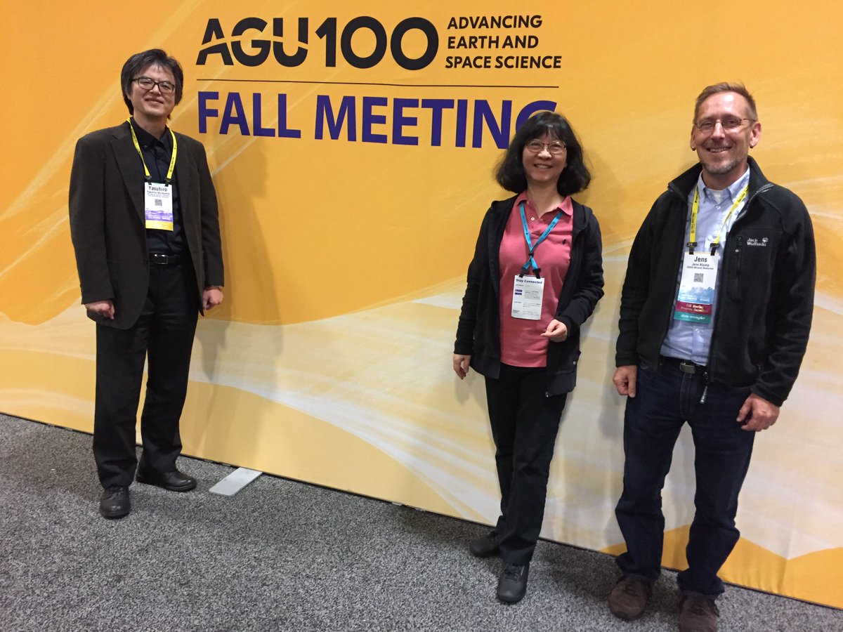 DrPengAtAVL's tweet photo. Rooted in the geoscience community, 3 chief editors, representing 3 continents, @ESSD_journal (Jens Klump, #CSIRO, Australia; Yasuhiro Murayama, #NICT, Japan; Ge Peng, #CICSNC, USA) attended #AGU2018. Met first time in person. @DrPengAtAVL @snet_jklump https://t.co/ArN4jRiHGe