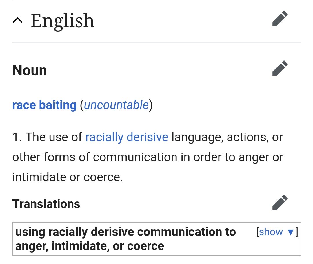 @AndileisRight @ThunyaLeburu @fanamokoena @SAHRCommission @EFFSouthAfrica @BLF_SouthAfrica @IRR_SouthAfrica Um, race baiting is a dictionary defined term.  It is what EFF and BLF do.

Is basic English no longer a requirement for CopSci degrees?