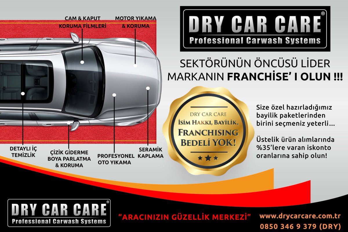 SEKTÖRÜNÜN ÖNCÜSÜ LİDER MARKANIN FRANCHİSE' I OLUN !!!
İsim Hakkı, Bayilik Franchising Bedeli Yok !
drycarcare.com.tr
#franchise #franchising #bayilik #bayimolurmusun #isimhakkı #otoyıkama #otokuaför #seramikkaplama #boyakoruma #detaylıtemizlik #araçyıkama #carcare #carwash