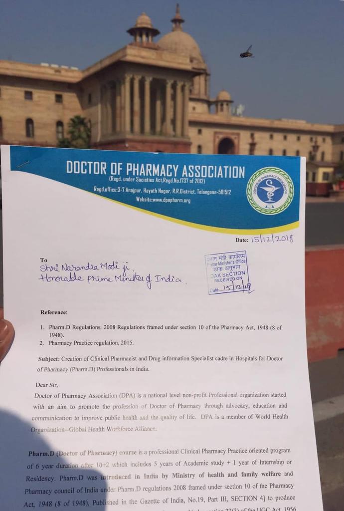 dopa_mh's tweet photo. Today our National President Dr. Sai Kumar Katam visited PMO Delhi &amp; Health Ministry. 
#ClinicalPharmacist
#PharmDCadre 
#FightForPharmD https://t.co/g9VQ4y64ui