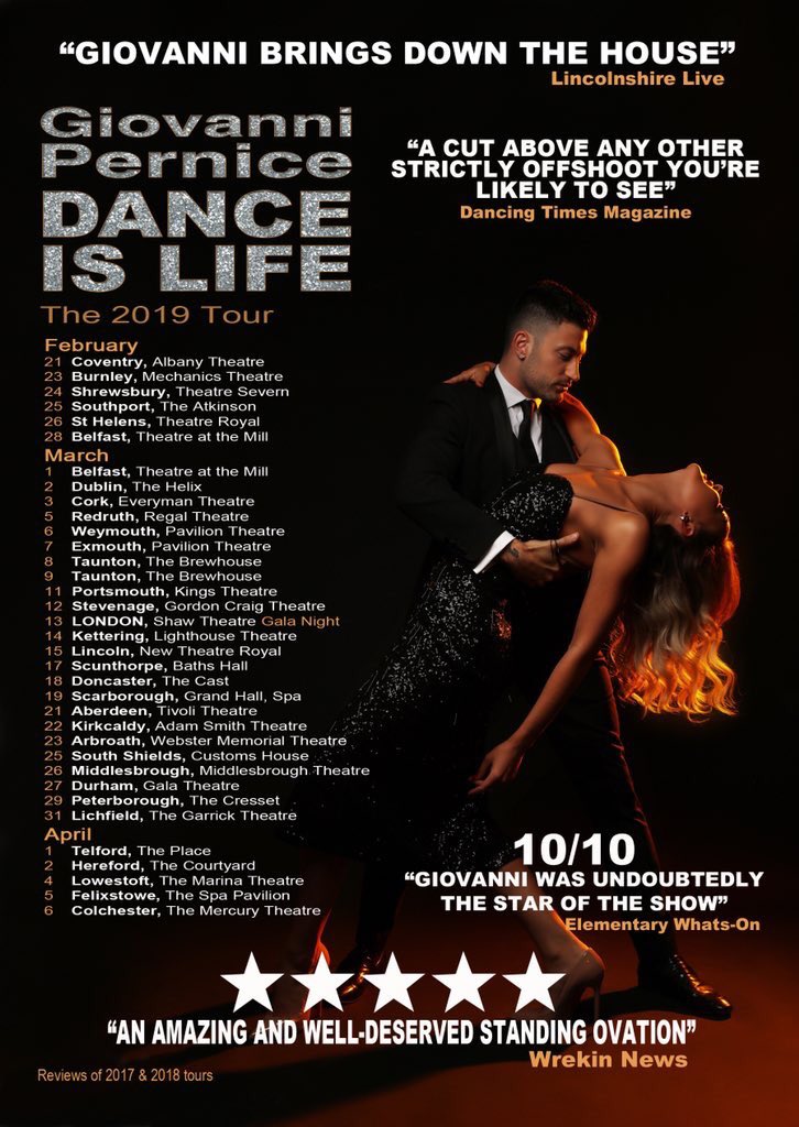 STheatreCo's tweet photo. It’s finally here #bbcstrictlyfinal you can see @pernicegiovann1 up close and personal in his @GiovanniTour19 in the mean time if you want to leave a good Luck message for him and @Faye_Tozer please feel free to do so.
https://t.co/H3xFGULgSj https://t.co/sf340CC9PF