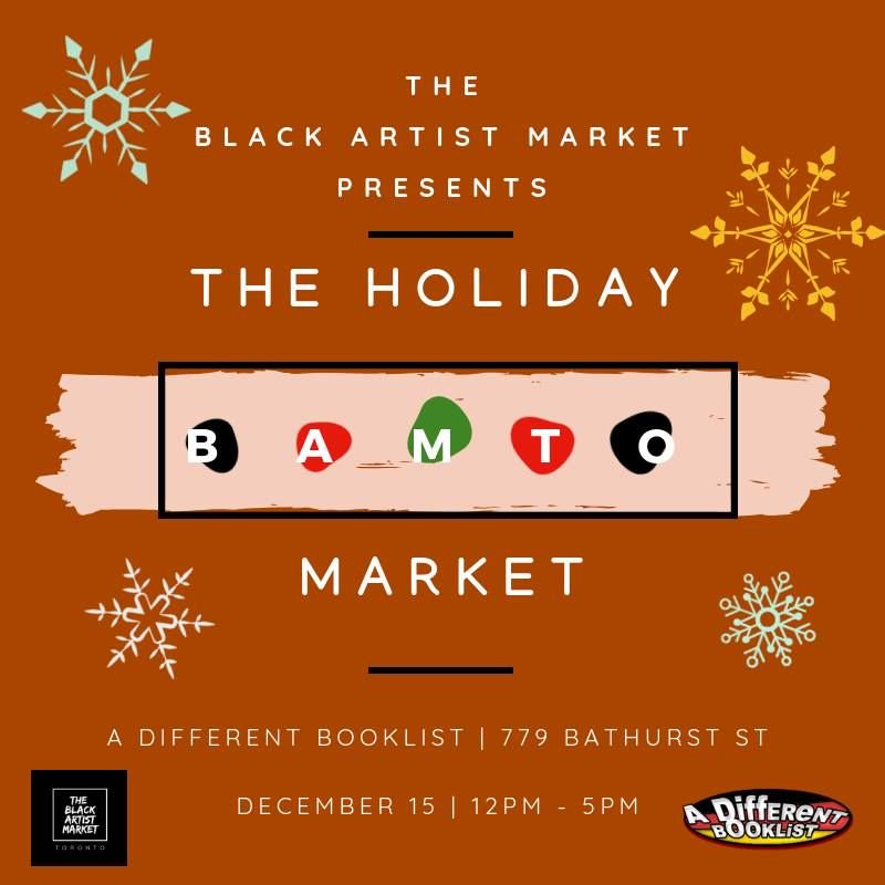 ADFRNTBooklist's tweet photo. ๐โ๐TODAY! The holiday season is upon us. From noon to 5PM at @ADBCC777, let the Black Artist Market get you set to celebrate. You'll find art, jewellery, handbags, crafts, clothing + much more at the Holiday Market. Join us! All welcome. #BuyBlack #BlackArtists #BAMTOโ๐ฟ๐ https://t.co/tCofhBD9Ut