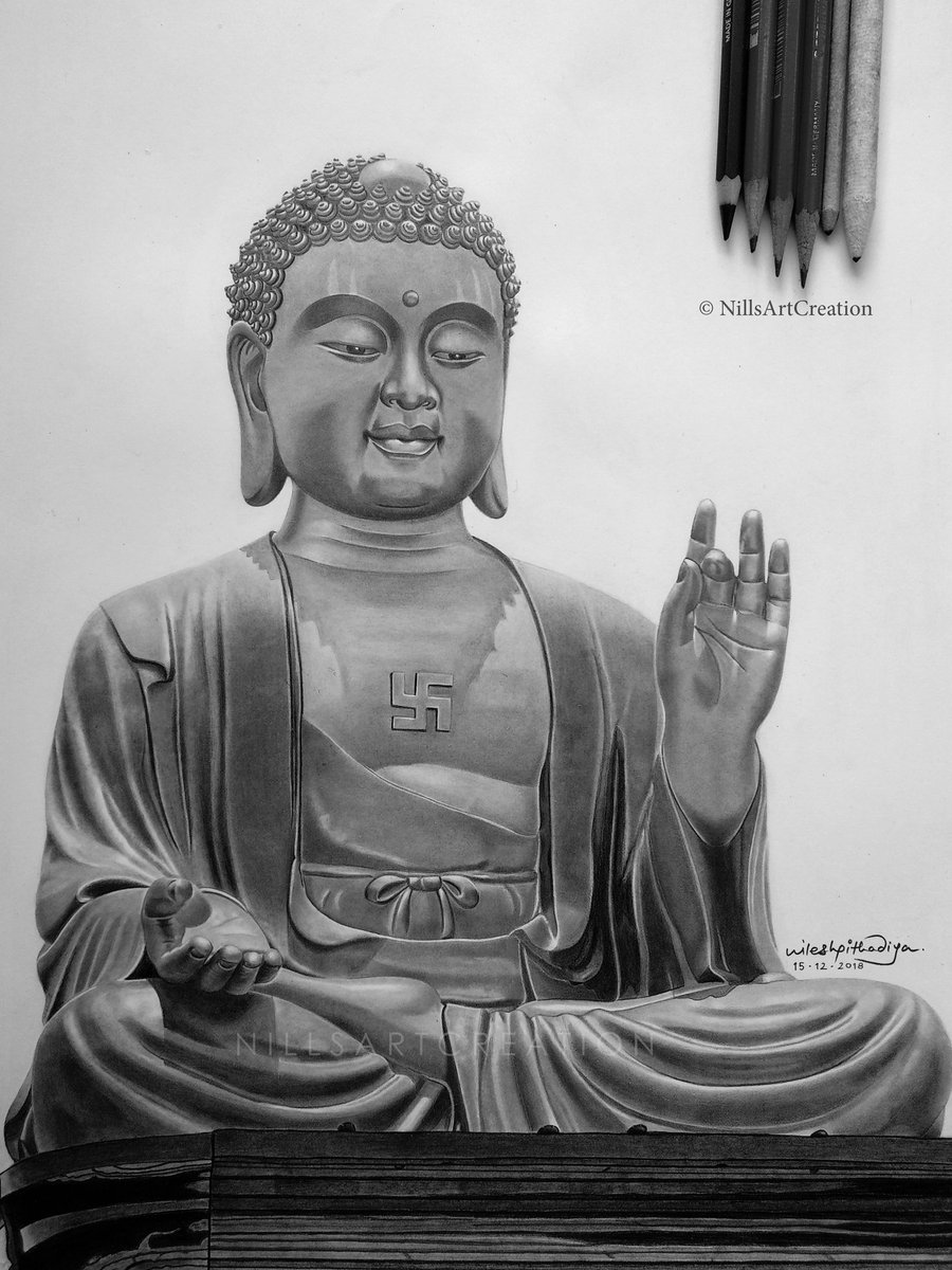 Pencil Drawing Art Gautam Buddha Sketch / Artist buddha painting