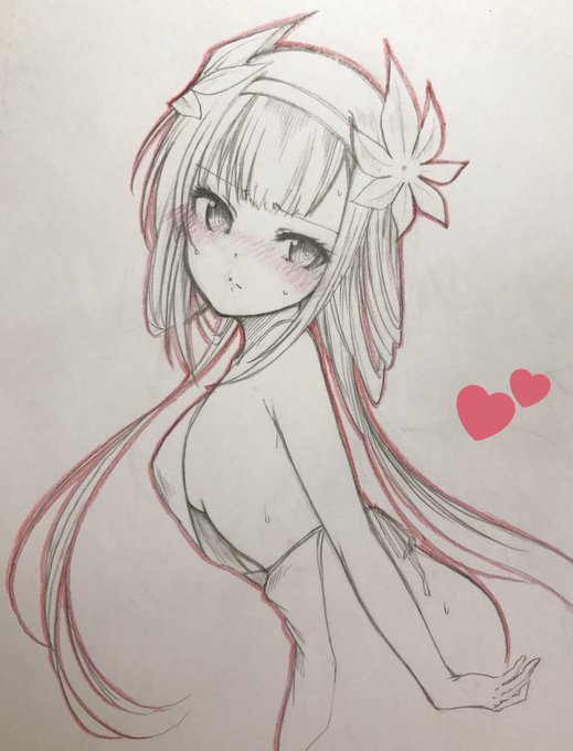 #天華百剣版深夜の真剣お絵描き60分一本勝負
シンプル(?)に裸エプロンの厳島の友成です!新妻感.... 