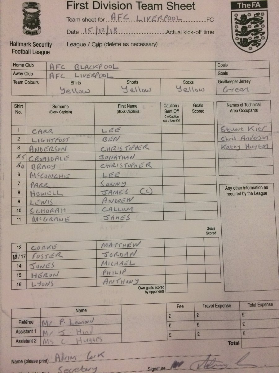 Here’s today’s <a href="/AFCLiverpool/">AFC Liverpool🔴⚪️⚽️</a> team ahead of the game with <a href="/AFCBlackpool/">AFC Blackpool</a> .