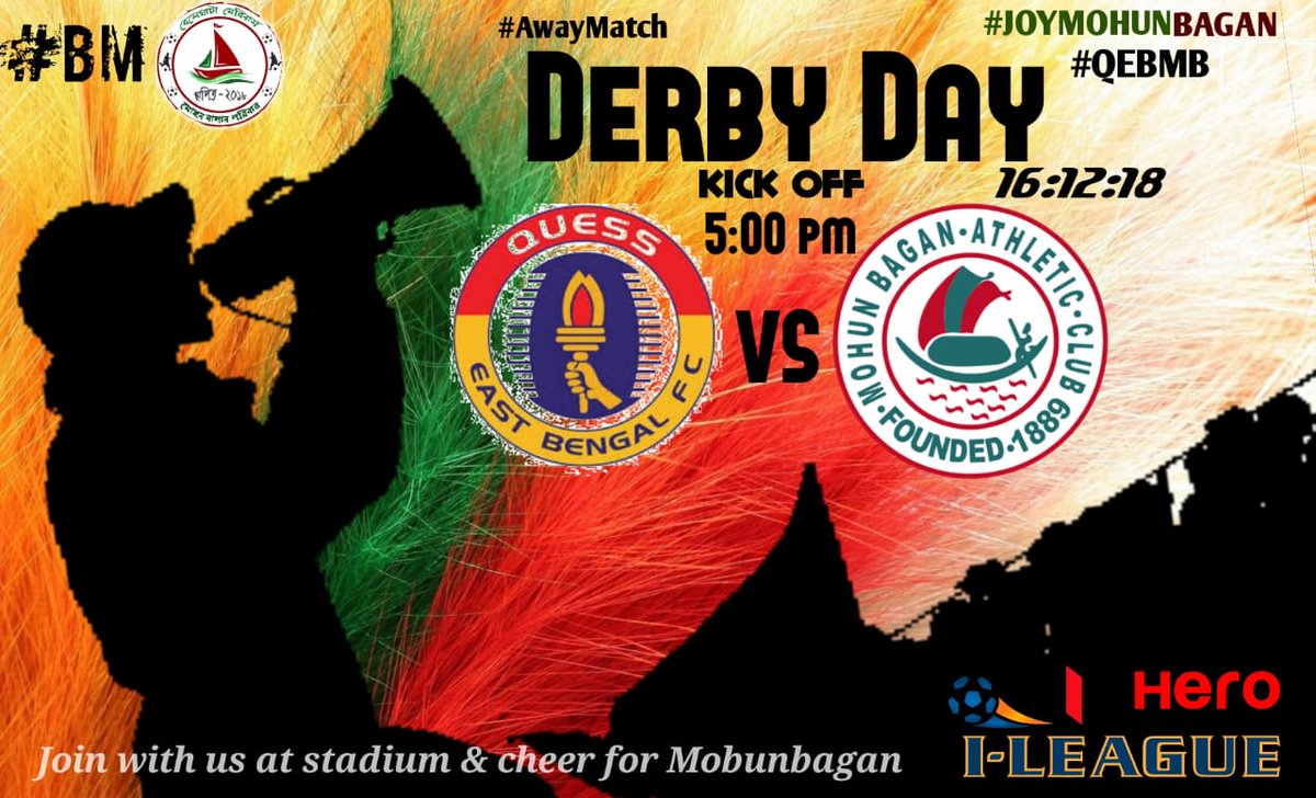 BM_JoyMB's tweet photo. It's #DerbyDay
"#BoroMatch" of Kolkata...
#Awaymatch #JoyMohunbagan #QEBMB #HeroILeague2k18 #GoFor3points @ILeagueOfficial @mohunbaganac @eastbengalfc https://t.co/JqUO7iuWqa