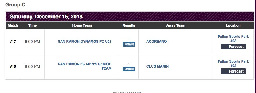 LIGANorCal's tweet photo. Copa NorCal - December 15 - Fallon Sports Park
Group C Schedule and Standings
#supportlocalsoccer

San Ramon Dynamos FC vs. Acoreano 6pm Field 3
San Ramon FC vs. Club Marin 8pm Field 3

@ClubDynamosFC @SanRamonFC @club_marin @NorCalPreSoccer https://t.co/KUekqo4iD1