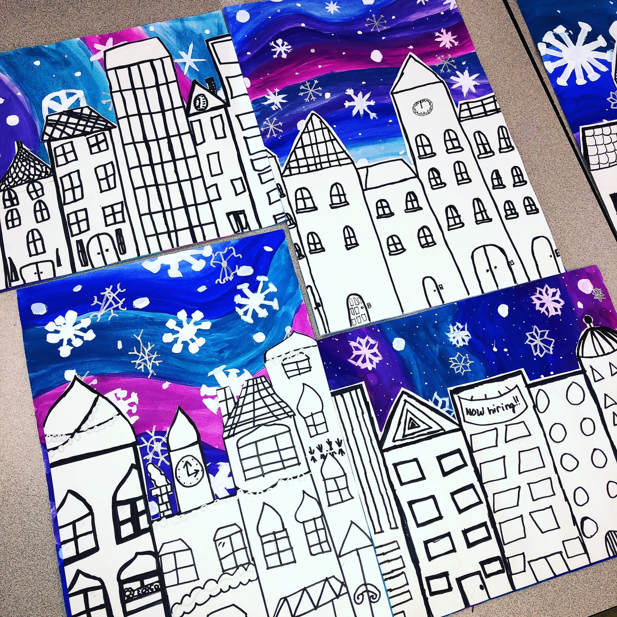 Melchor_RKEart's tweet photo. 5th Grade WinterWonderland Cityscapes! So beautiful!!! #RKEstaff #KingElementary #artinthekingdom🦁 https://t.co/2VrBy6DUT9