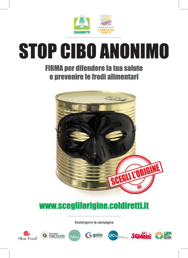 Continuate a firmare la petizione europea #EatOriginal #stopciboanonimo. La raccolta prosegue per difendere l'agroalimentare italiano e chiedere più trasparenza sull'etichettatura d'origine. Date anche il vostro contributo visitando (link:sceglilorigine.coldiretti.it)