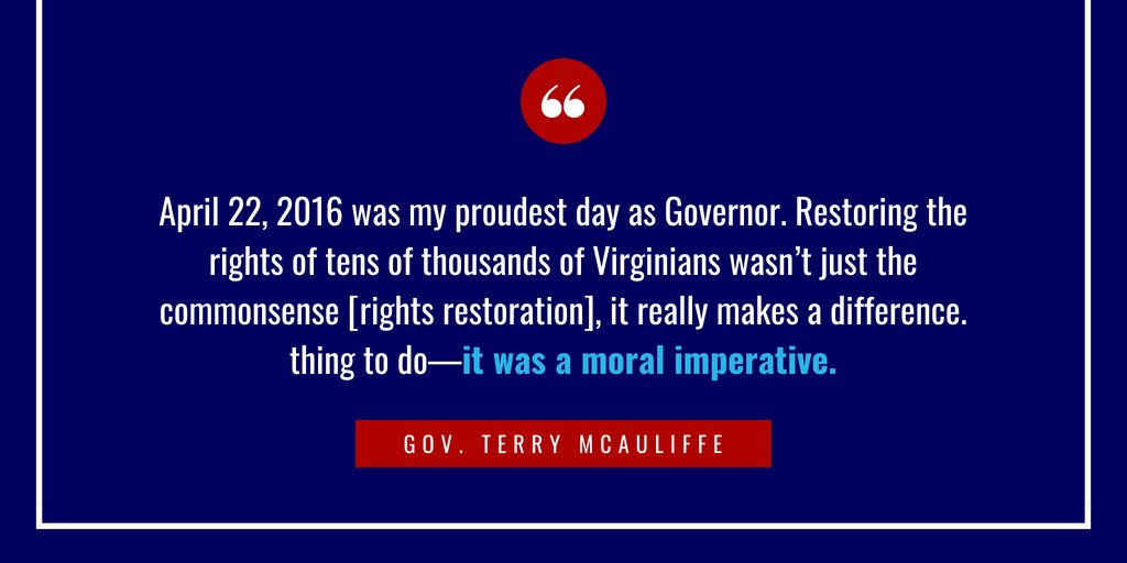 .<a href="/TerryMcAuliffe/">Terry McAuliffe</a> led the fight on the restoration of rights and has restore more rights than any other Governor in American history. 
Send a civil rights champion to the White House at readyforterry.com
#ReadyforTerry #TeamTerry