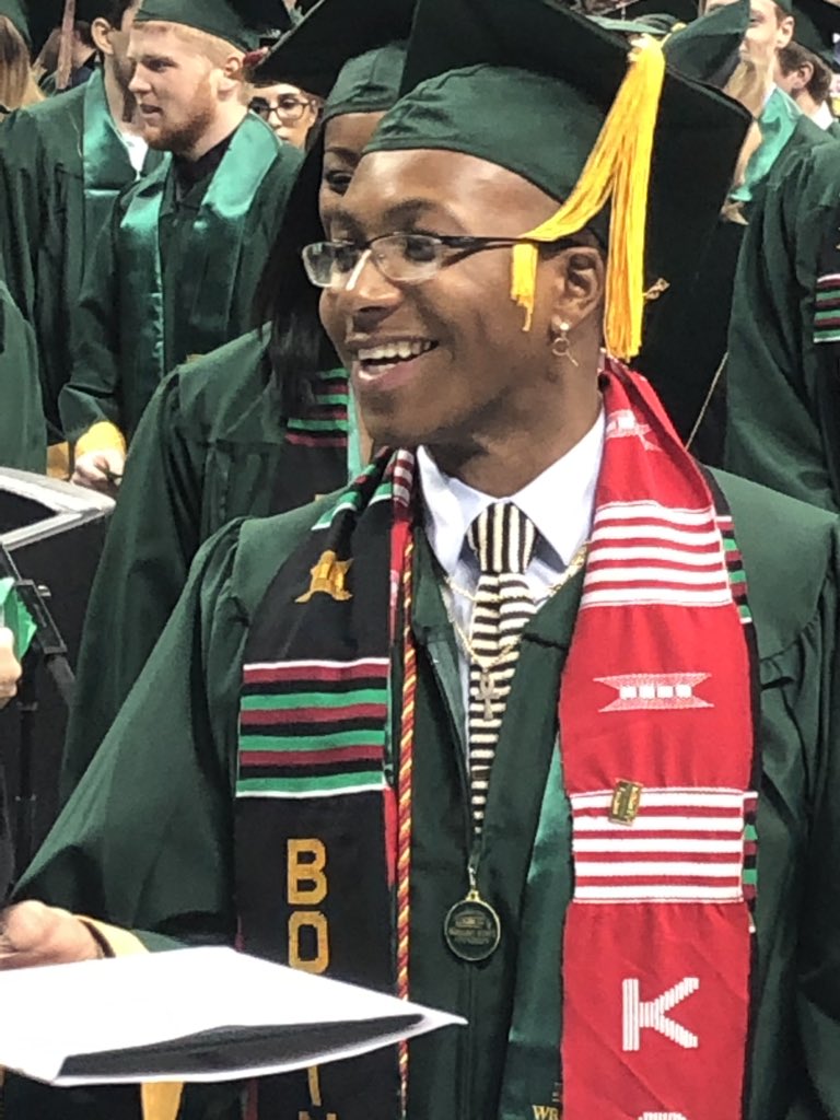 FecherDoug's tweet photo. And now the Bachelor’s candidates .... this happy grad from the College of Science and Mathematics! https://t.co/d9JSnmTTYZ