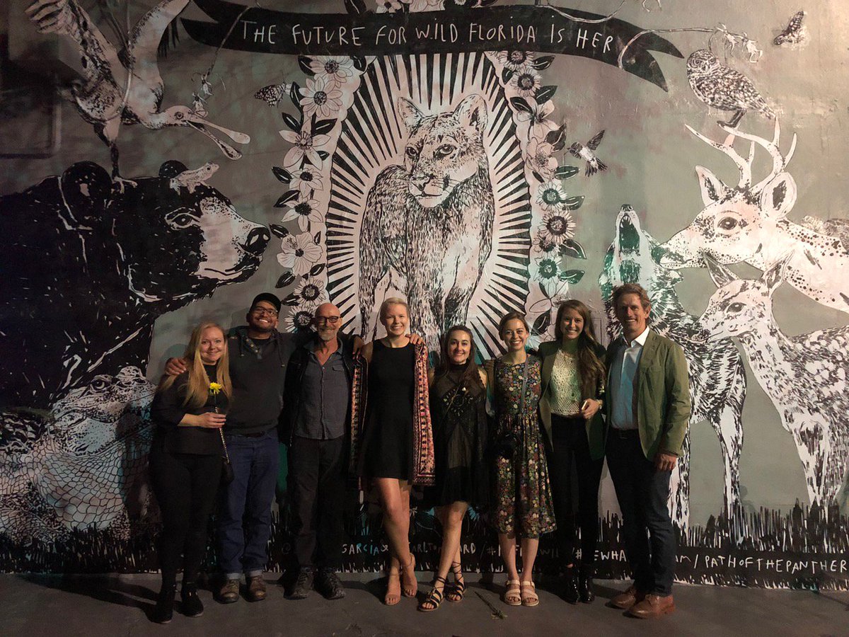 Abess director Kenny Broad (3rd from L) at Wynwood w/ Reitmeister Award winner <a href="/CarltonWard/">Carlton Ward Jr</a> (far right) during Art Basel. Mural by Diana Garcia at 166 NW 29th St, Miami  #PathofthePanther #keepflwild