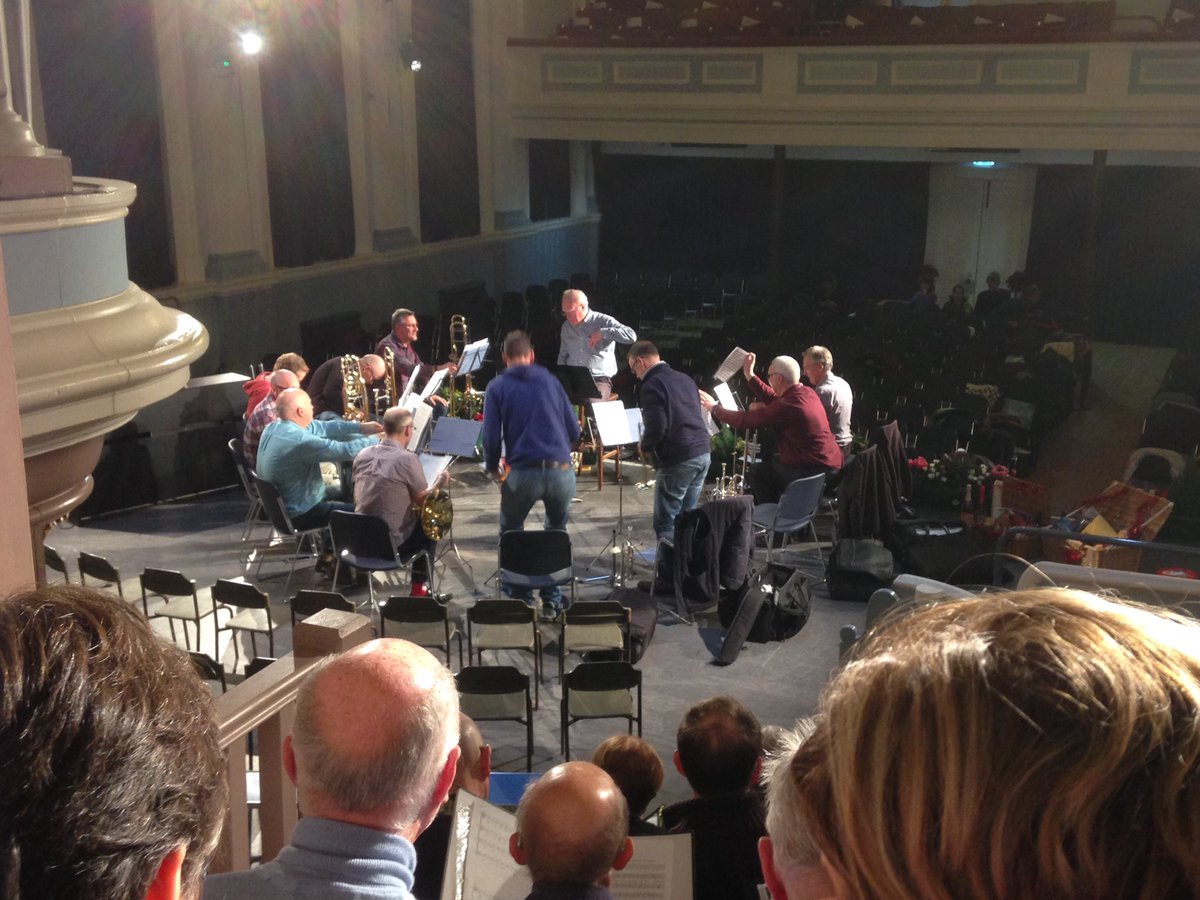 Holborn Brass and <a href="/kidderminstercs/">Kidderminster Choral</a> rehearsing for tonight's Christmas Gala Concert, <a href="/ChoirWFYV/">Wyre Forest Young Voices</a> &amp; #Primary Chords making it a #realstarttoChristmas