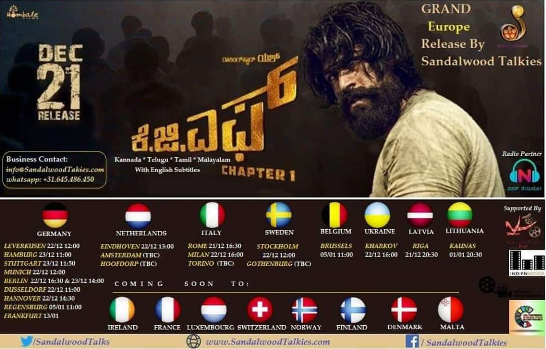 RakhiYashCult's tweet photo. Grand release in Europe π₯
#KGF #KGF21Dec #LucyTriesToSeduceRocky #6DaysToKGF https://t.co/vAv0Sd3VxU