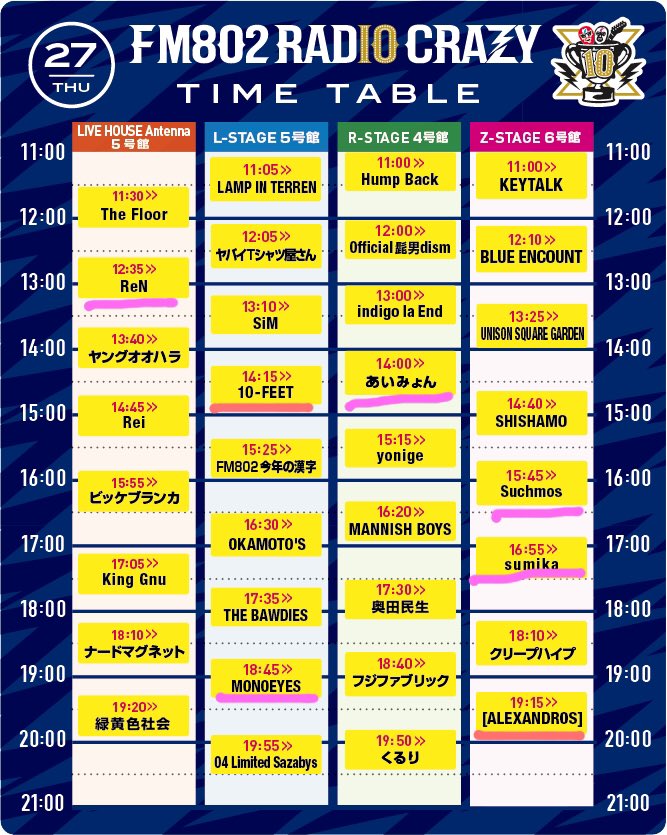 mic_rock_'s tweet photo. やっとでたーーー！！！
けど、だーだかーぶりーー！！！
あいみょんと10FEET捨てられないどっちもみたいみたいみたい
分身できないかなー
#レディクレ
#radiocrazy
#マイタイムテーブル
#早速作る https://t.co/KKuXZBvnN0