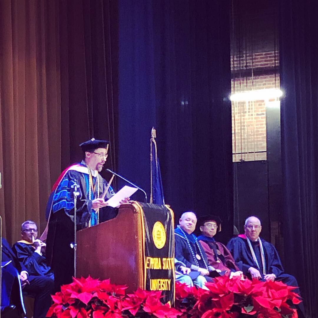 emporiastate's tweet photo. Thank you to Dr. Kevin Rabas the 2018 Roe R. Cross Distinguished Professor for your impactful address! #ESUClassof2018 https://t.co/I4l3pvp7WK