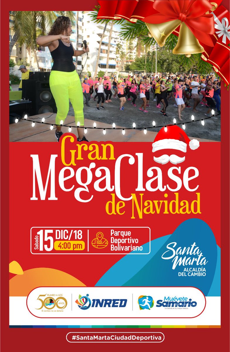inredsantamarta's tweet photo. Por 1a vez en la historia recreativa  de Santa Marta los amantes de los aeróbicos y los hábitos de vida saludables se reuniran en una #GranMegaClase . Hoy a las 4pm  en el Parque Deportivo Bolivariano
#FelizSábado https://t.co/SUxaKzKNHR