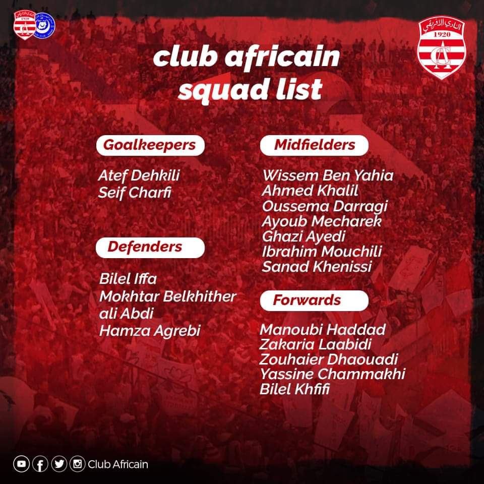 TeamCA_Officiel's tweet photo. β½ Liste des joueurs convoquΓ©s pour le match face Γ Al Hilal Sudan πΈπ© :
FORZA RAGAZZI BIANCOROSSO π
#CAFCL #TotalCAFCL #CAAHC
#ClubAfricain πΉπ³π¦πΉ Β¦ #TeamCA π΄βͺ https://t.co/fasrs8mPMt