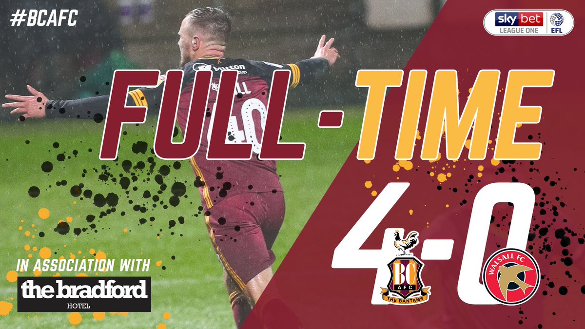 officialbantams's tweet photo. ⏱ FULL-TIME in association with The @Bradford_Hotel | 🐓 @officialbantams 4-0 @WFCOfficial 🔴⚪️ | Second-half strikes from David Ball and Eoin Doyle seal a massive home victory for David Hopkin's side!
 
#BCAFC https://t.co/qppoT9c2rb