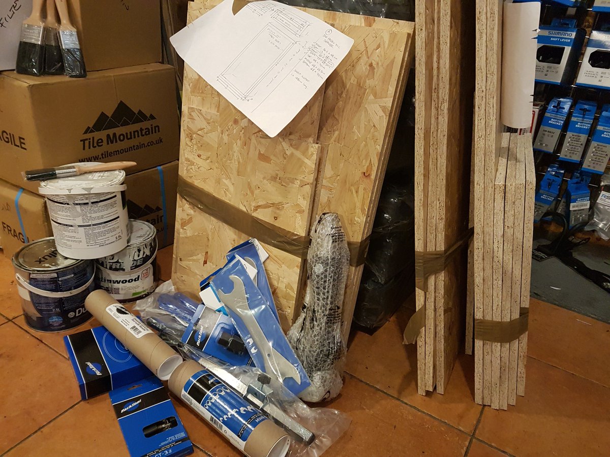 TheCycleService's tweet image. Paint - check, wood - check, tiles - check, shiny new tools - check, shiny new workstand - check. We're now officially closed for refurbishment. We will re open on Monday 7th January.

Have a good Christmas and New Year, see you in 2019.