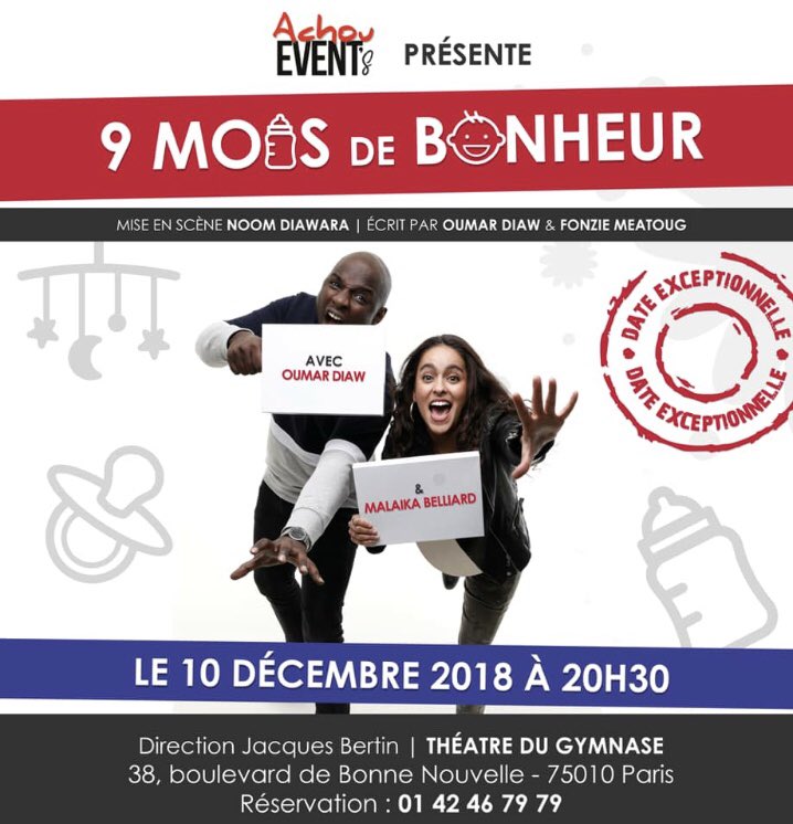 IsmailMosaheb's tweet photo. Ce lundi 10 Décembre, a eu lieu un événement exceptionnelle le spectacle #9MoisDeBonheur joué par les comédiens @OmarDiaw &amp; @MalaikaBelliard, deux artistes dotés d’un très grand talent accompagné d’un publique énorme venue les encourager et partager un moment convivial ! https://t.co/EjVvAxWnWG