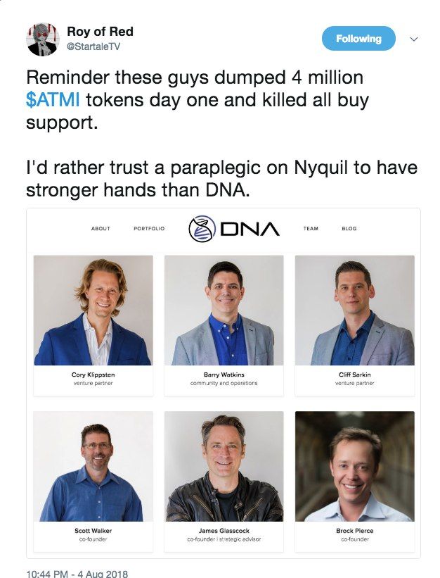 arco_fcoin's tweet photo. #Blockchain #Crypto They are not the only culprit.  Many so called vcs are dumping coins on day 1 on the crowd.  

ICOs should better give allocations to crowdsale instead of scammers like these 😡😡😡😡 @atonomi  $atm

@StartaleTV 👌 https://t.co/zbSdU68MoY