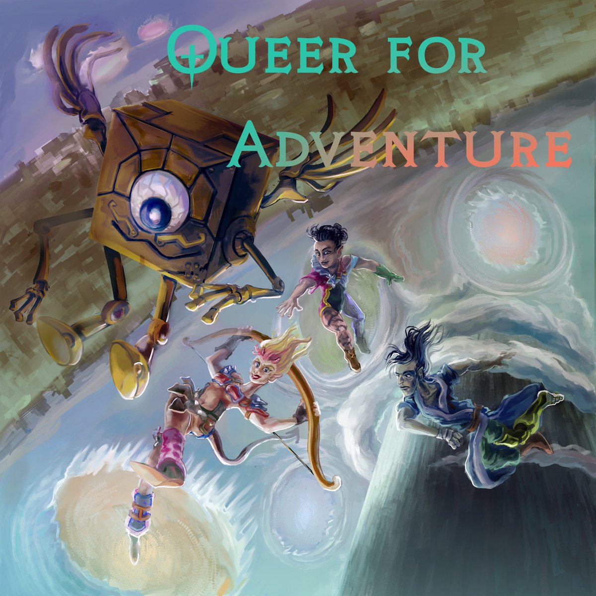 queer4adventure's tweet photo. Coming 2019 to podcast providers near you. Art by @NicRNack #queer #LGBTQIA #Q4A #DnD #DungeonsandDragons #podcasts #RPG https://t.co/bLWRbLdGSz