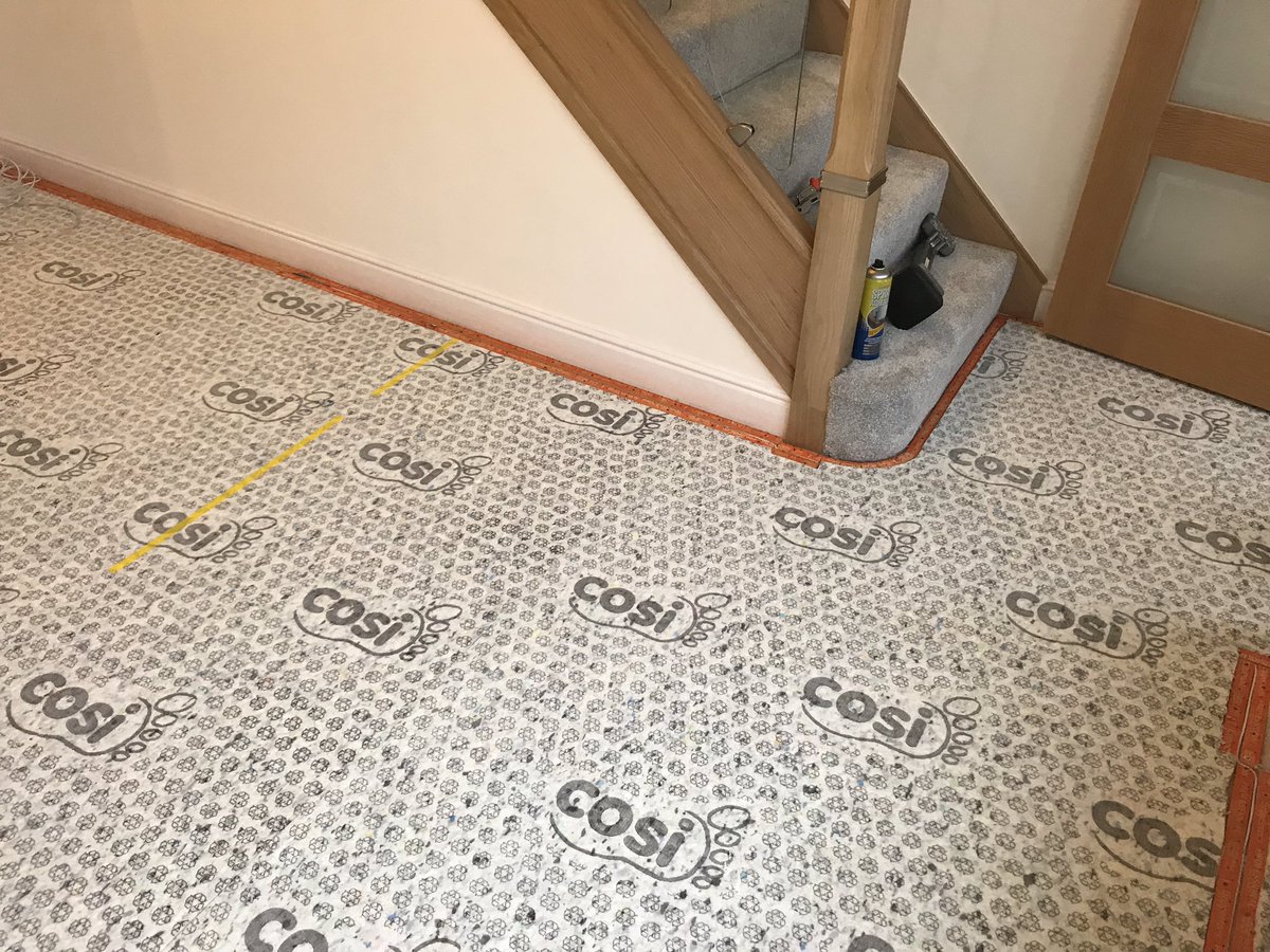 Love this carpet, thick silky Saxony colour is frozen water. Hand sewn bullnose, and L-shape runner made with <a href="/StairrodsUK/">Stairrods (UK) Ltd</a> easybind, so the man of the house doesn’t get in trouble with muddy boots