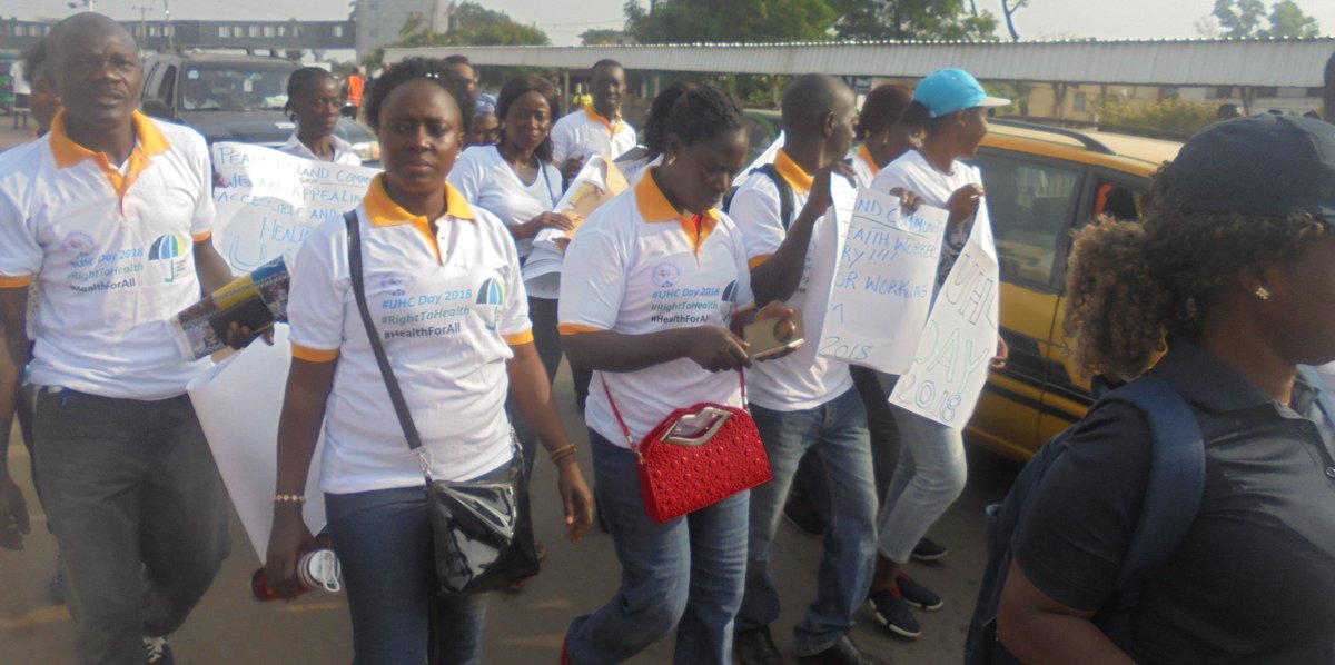 MichaelCoomber2's tweet photo. Liberians got up and stood up for their right on the #UHCDay2018. Our health is our right @LIPlatform #HealthForAll https://t.co/jb42qAOIe0