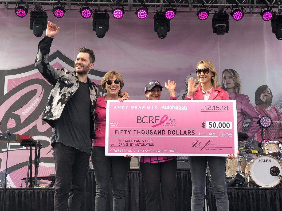 AutoNation's tweet photo. Through #THEGOODPARTSTOUR Driven by AutoNation, @AndyGrammer and @AutoNation raised $50,000 for @BCRFcure . #WeCanTackleThis #DrivePink #GiveLove https://t.co/awEzqDbjEr