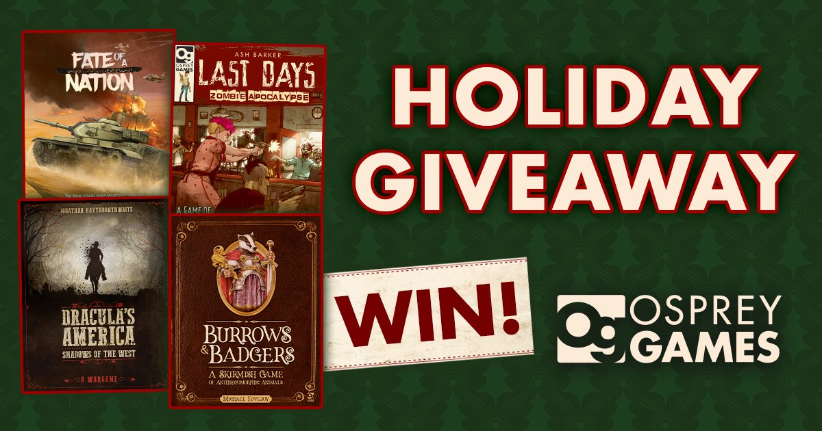 OspreyGames's tweet image. We've got four fantastic wargames to give away to one lucky follower! Retweet and Follow for your chance to #win these games, giving you plenty of options for what to play over the holidays. A winner will be randomly selected on Tuesday 18th December!