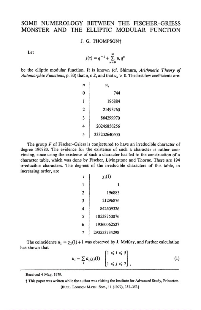 isomorphisms's tweet image. Numerology between the Fischer-Griess Monster and the Elliptic Modular Function

J G Thompson
#GoroShimura #Arithmetic #AutomorphicForms

academic.oup.com/blms/article-a…