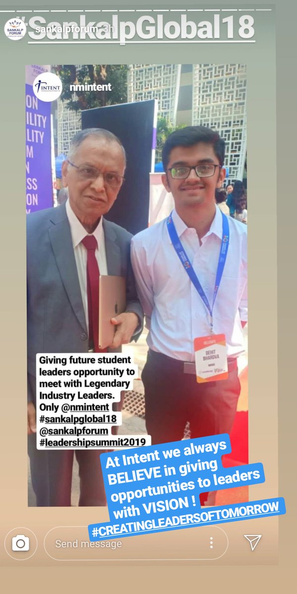 vivekvajmera's tweet photo. Representing @NmIntent at #sankalpglobal2018 @SankalpForum 
Where we'll brainstormed on Social Entrepreneurship aspect with delegates from across the globe.
It was an absolute delight meeting Mr. Narayan Murthy, Founder @Infosys 
#leadershipsummit2019 #exploreyourwhy #nmintent https://t.co/oMnYnebHo1