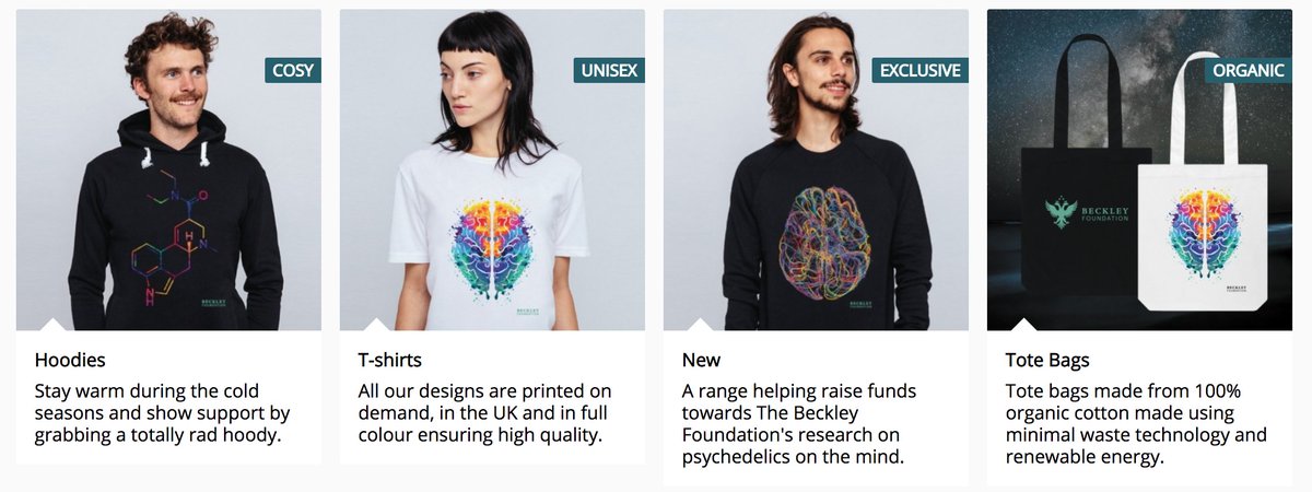 New online store with psychedelic apparel to benefit <a href="/BeckleyResearch/">Beckley Foundation | Psychedelic Research</a>. beckleyfoundation.teemill.com