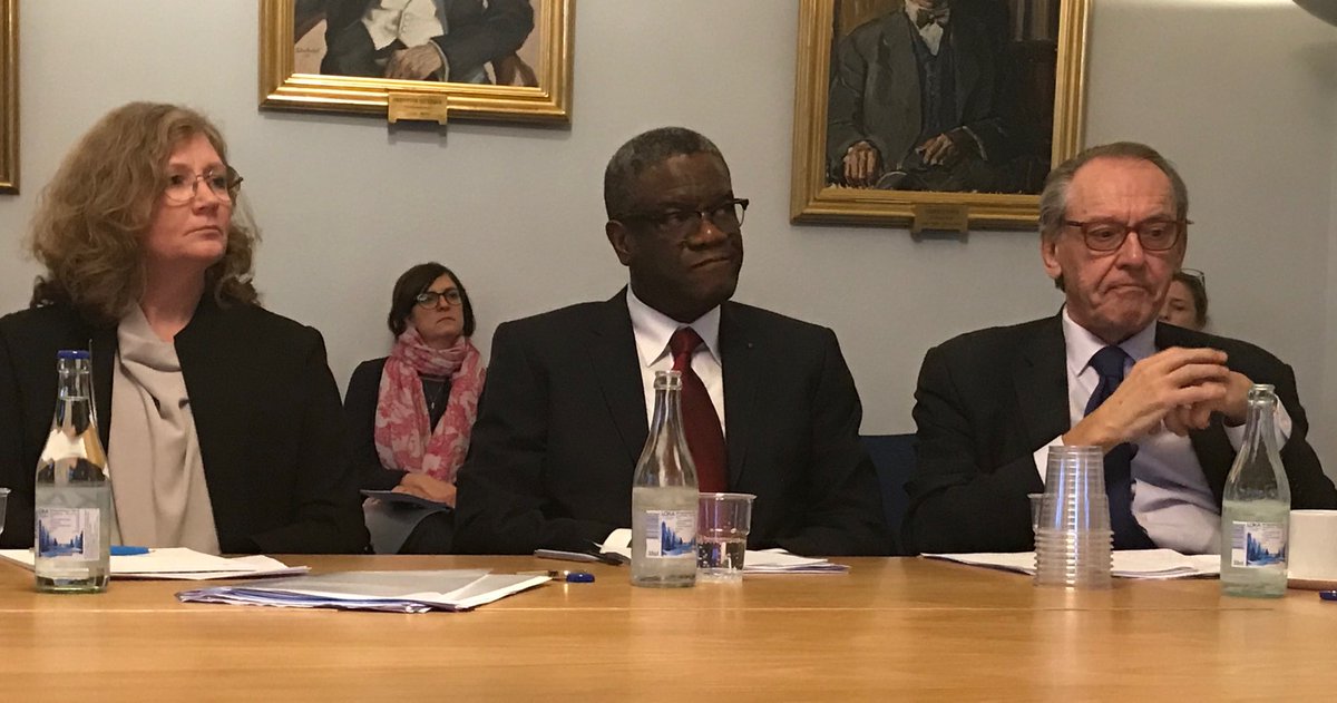 ErikBerglof's tweet photo. Very moved participating in round table with #NobelPeacePrize2018 laureate Dr Denis Mukwge. His work repairing rape victims, every aspect of their lives, is a model for health care all around the world. https://t.co/eQCxG4ApJZ