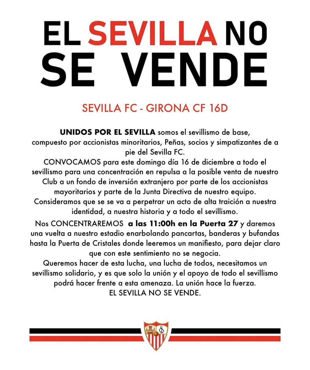 SevillistasDF's tweet photo. El Sevilla FC te necesita.
#UnidosPorElSevillaFC https://t.co/v8s0gWgFCT