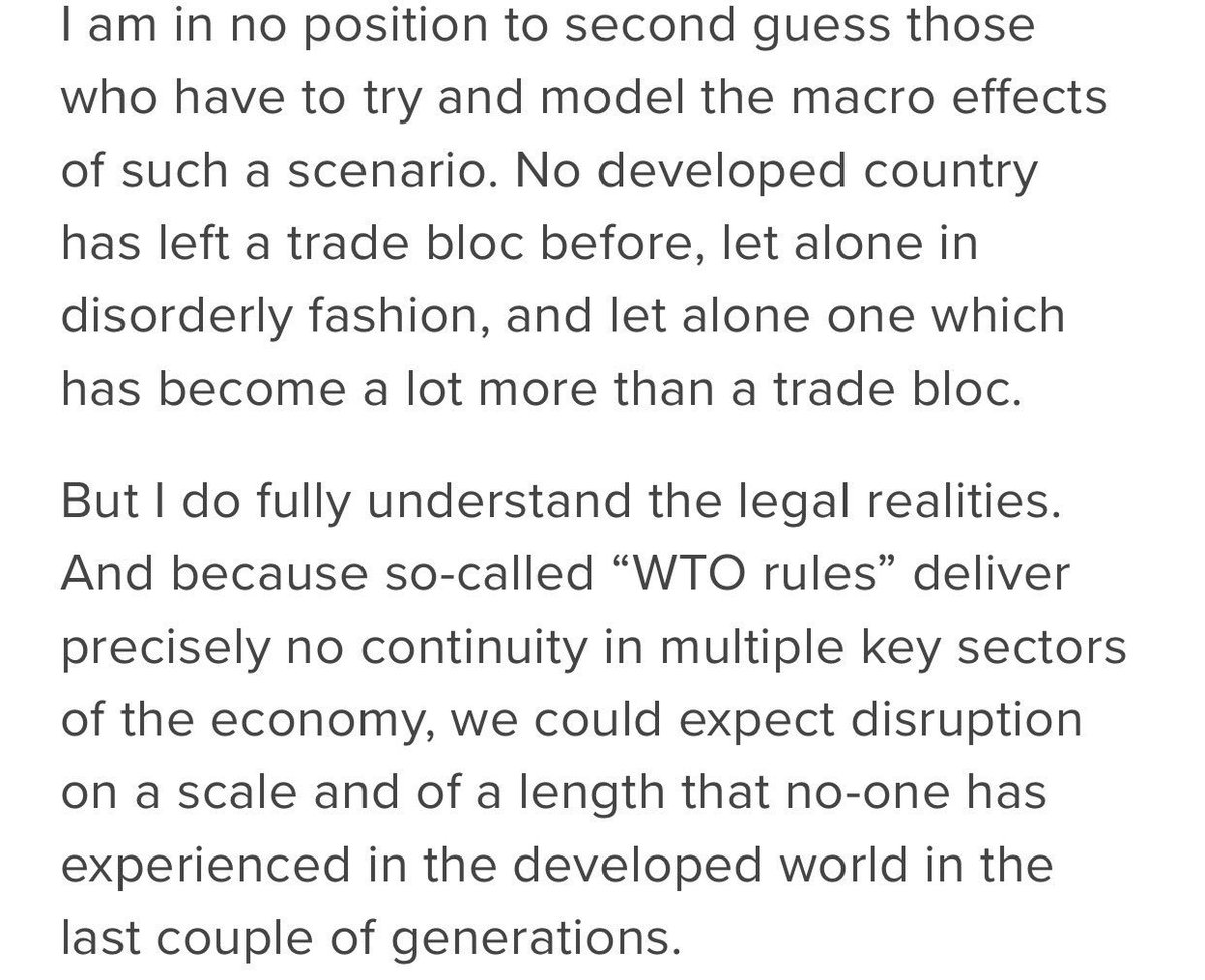 Robert___Harris's tweet photo. Next time you hear some Brexit snake oil salesman saying we can leave the EU and go straight to “WTO rules” these words of Sir Ivan Rogers are worth remembering https://t.co/1IERwiY6Cv
