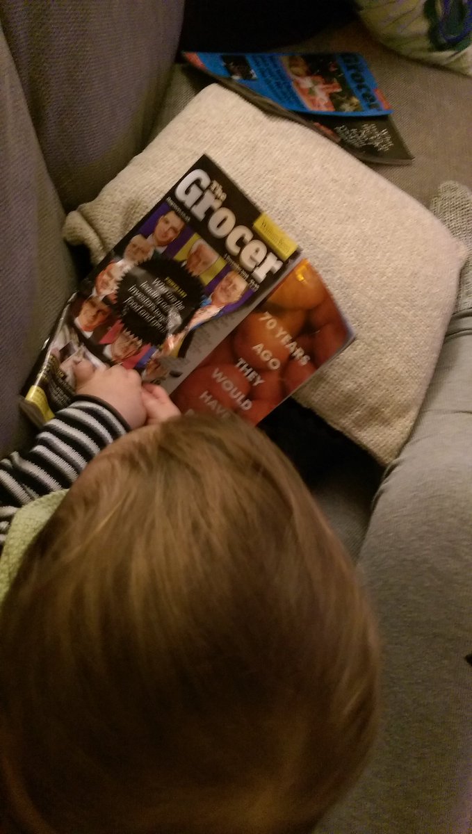 Jeez. What a <a href="/TheGrocer/">The Grocer</a> hogger. Looks like you have your youngest fan. #18months #saturdaynightreading