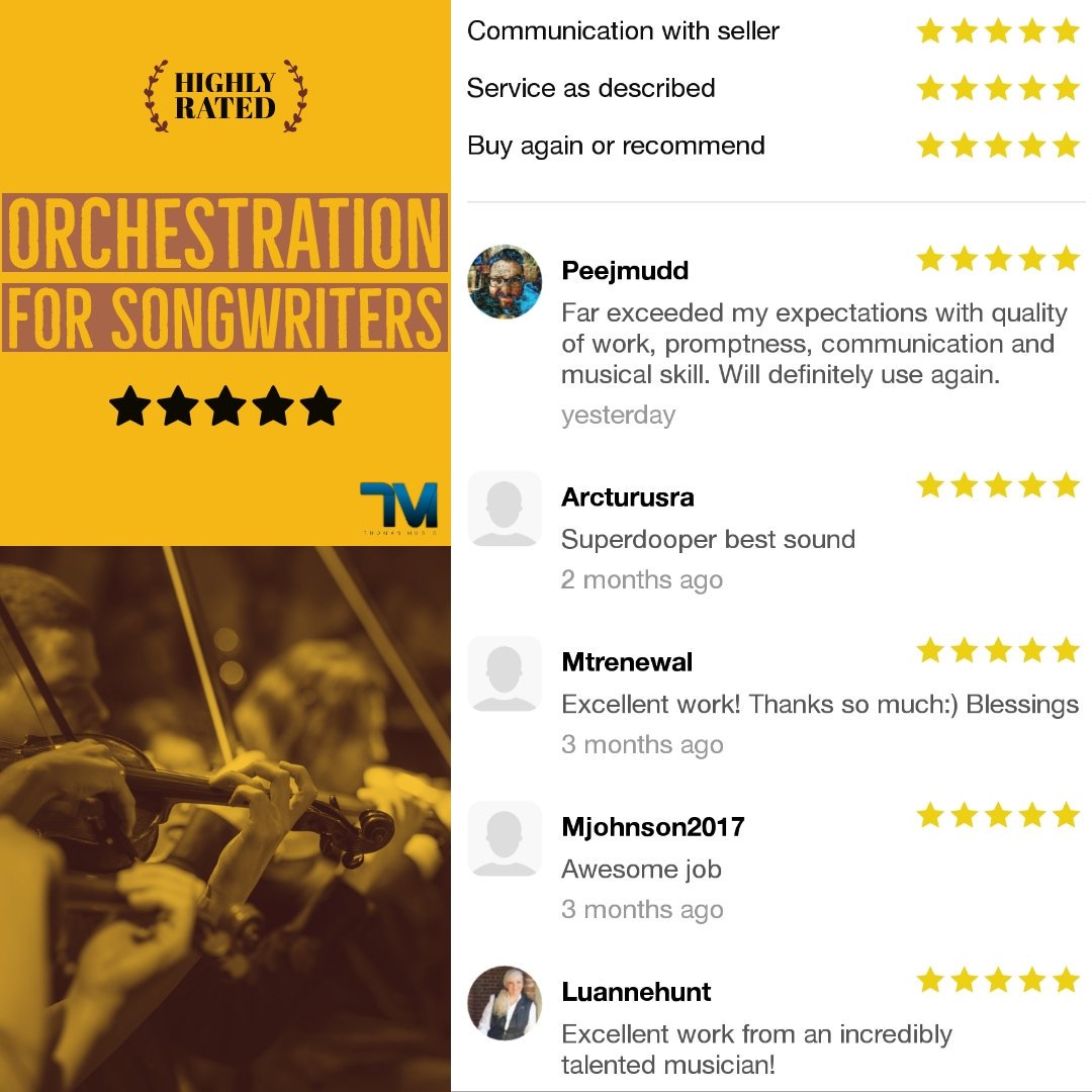JulAndreThomas's tweet photo. Orchestration for Songwriters is making waves!! Musicians around the world are ejoying our  services, and the ratings show it.

We cater to all genres of music, and our rates are very affordable. The link is in the bio! #OrchestrationForSongwritters #MusicSaturday #music #fiverr https://t.co/zPtd5RfsgL