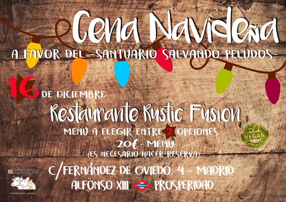 madrid_vegano's tweet photo. 📣 MAÑANA 📅 cena navideña a favor de @santuario_sp en #RusticFusion ℹ https://t.co/GO9Ed4stac #AgendaMV #Madrid #Prosperidad #solidaridad 🐾🍽🌱💚 https://t.co/LNkRDFyAQn