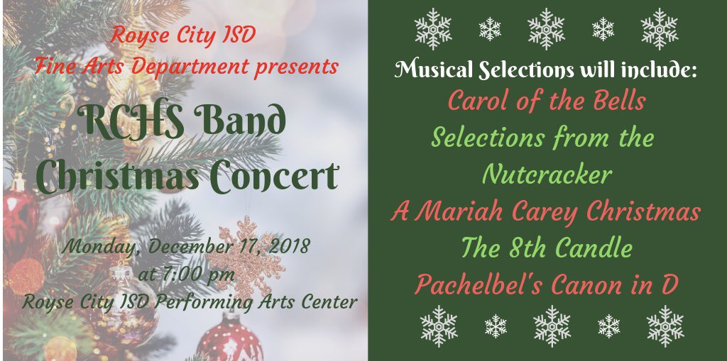 Please join us Monday night 7:00 pm for some great Holiday music from our High School instrumentalists!  Special Thanks to <a href="/TheLewisFactor/">Trey Lewis</a> for the concert flyer!