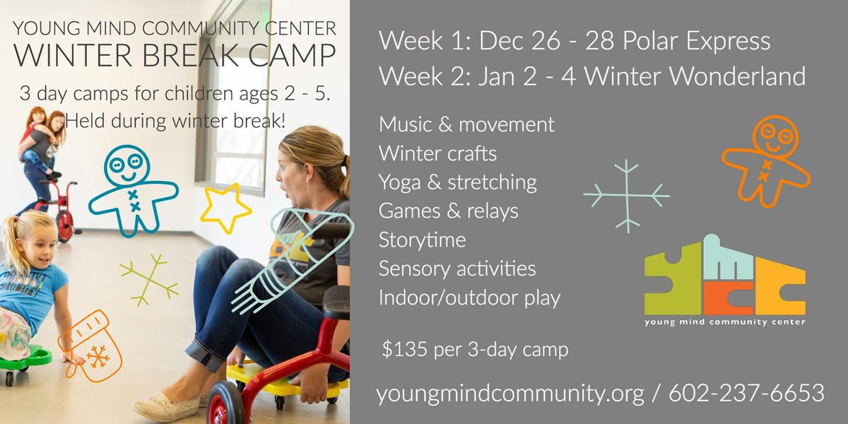 ICYMI: Our #Holiday #Camps will be here before you know it! These hands-on #educational activities are sure to stimulate your child’s mind as well as their muscles with meaningful #play. Register by calling 602-237-6653.