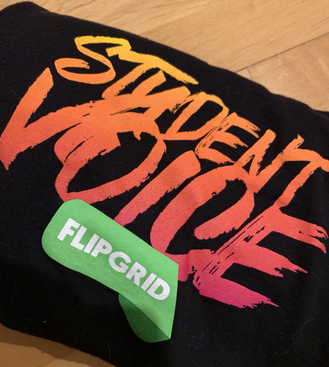 Taralson's tweet photo. New run of #Studentvoice tees in the works. Pretty sure @BrianRSmithSr has requested this one a couple times...

#FlipgridFever https://t.co/SrMNWZhuAH