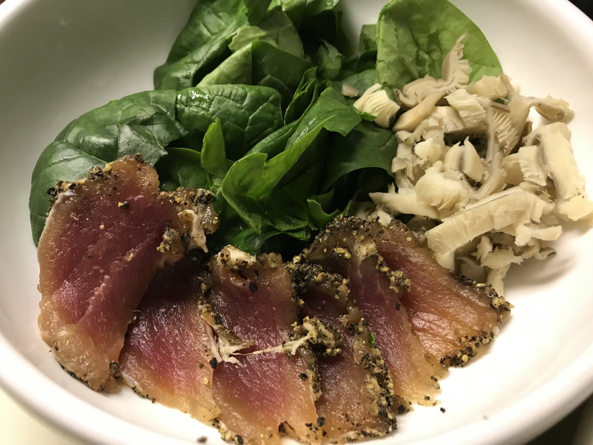 miso-cured pork, oyster mushrooms, spinach
