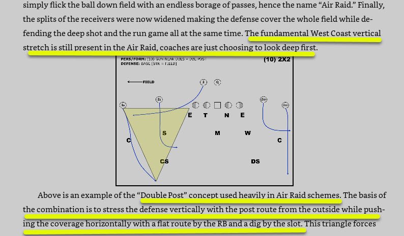 CoachTurch's tweet image. Most succinct explanation of parallels of WCO-Air Raid from  @The_Coach_A 's new book ( 📚 Link: amzn.to/2S15EBK ). In its purest form its 2 ways to get to a Flood Concept, (run by all NFL teams, Rams versions are on steroids).  Must read. #BallisBall #Footballguys
