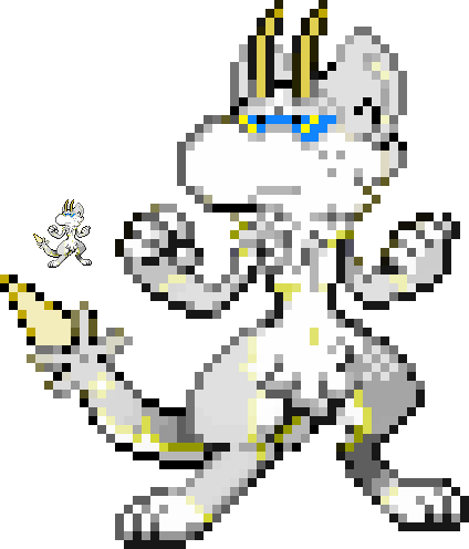 🧠KAIJUINU🧪 on X: by modifying a lucario sprite i've made a pokemon sprite  of my fursona complete with shiny version!  / X