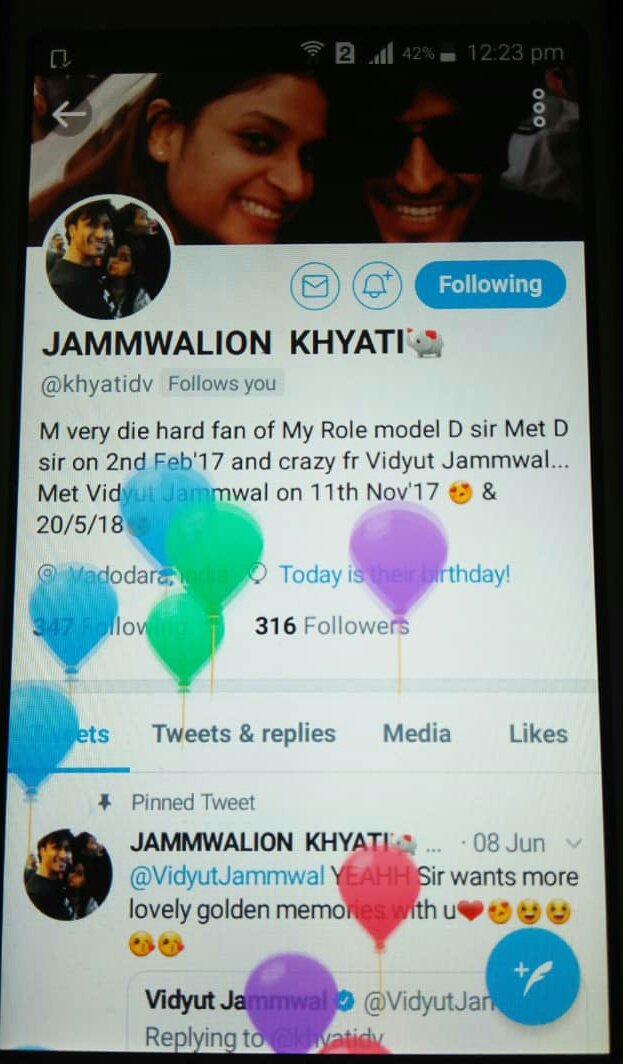 malarvidyut's tweet photo. Happy birthday sweetie god bless uuuu...@khyatidv @VidyutJammwal https://t.co/VMPnUZVGIV